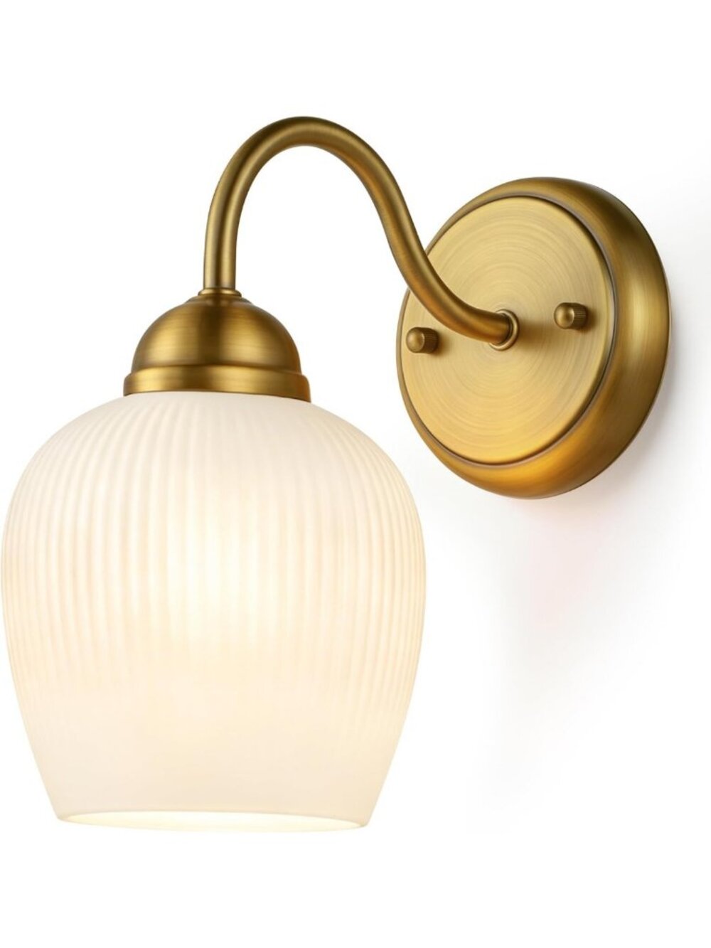 Vintage Brass Wall Sconce with Milk Glass Shade - 1-Light Hardwired Fixture for